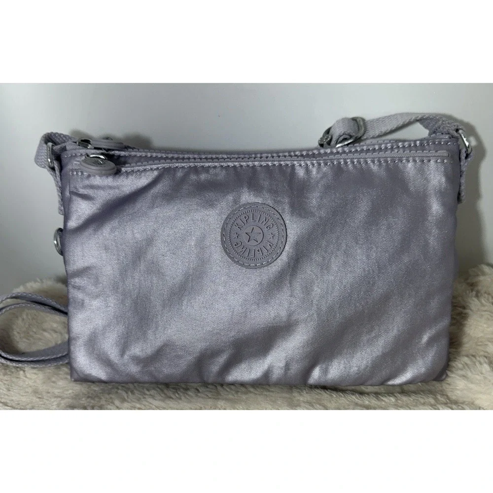 Kipling Mikaela Icy Lilac Metallic Crossbody Bag Zip Pockets adjust. strap NEW